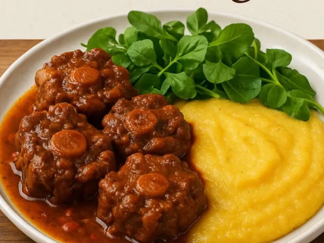 Rabada com polenta e agrião